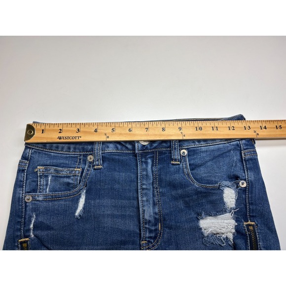 American Eagle Shorts Womens 4 Blue Hi-Rise Shortie Distressed Denim Zippers - Picture 6 of 9